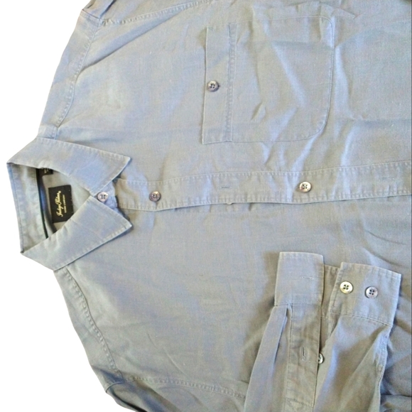 Indigo Palms Linen Denim Utility Casual Dress Shirt - Picture 2 of 7